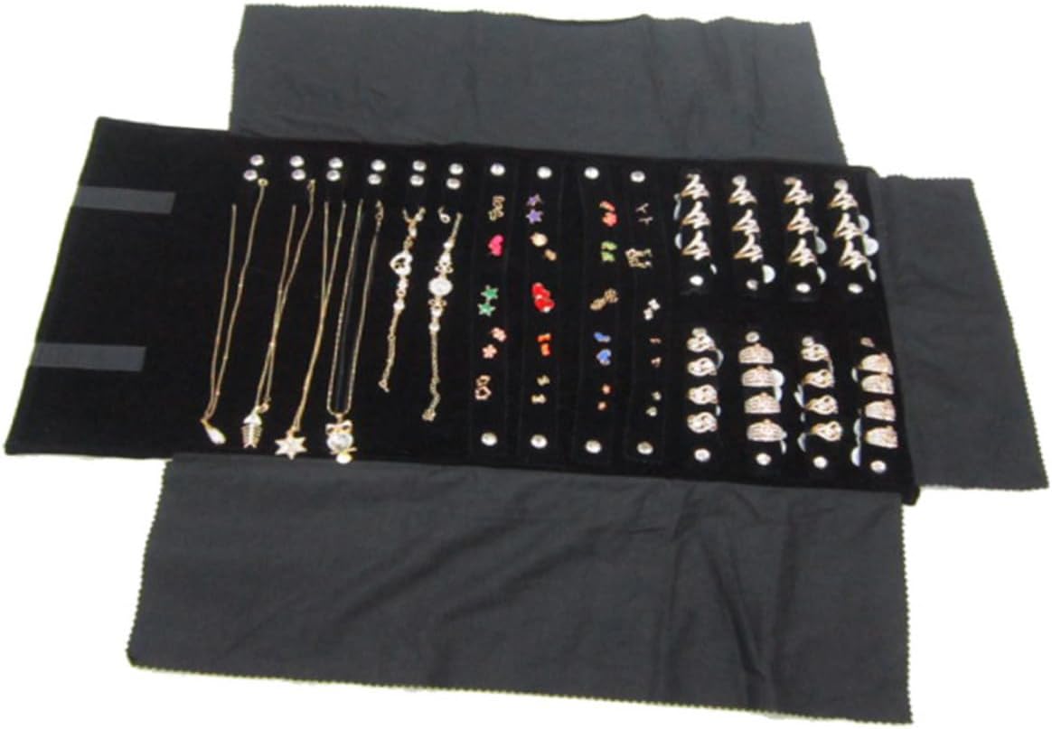 Cabilock Multifunctional Jewelry Roll Organizer for Earrings Necklaces and Travel Storage Bag Black for Bridesmaids and Jewelry