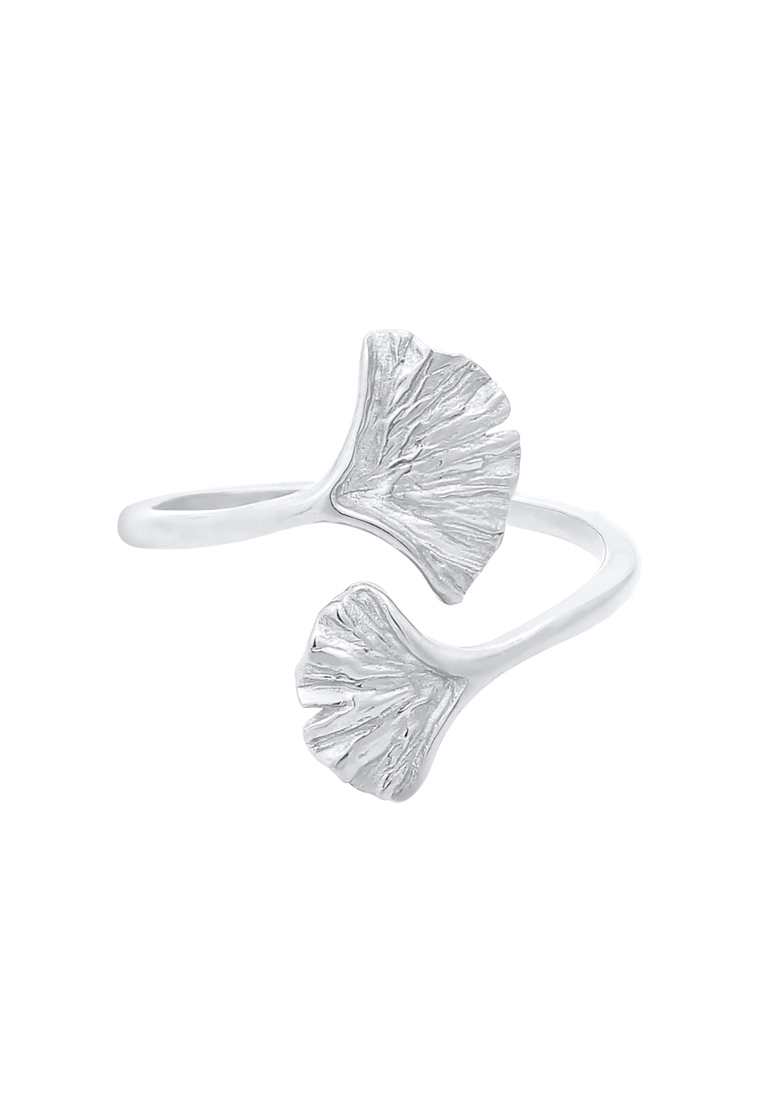 Elli Anelli Donne tendenza foglia di Gingko aperta in argento sterlino 925 placcato oro