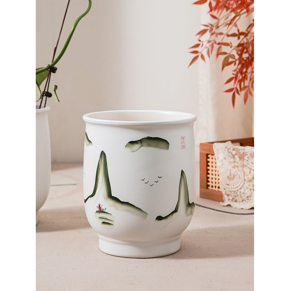 Chiński styl biała ceramiczna doniczka na kwiaty, dekoracja wejściowa z najwyższej półki, zielona doniczka na rośliny biurowe doniczki