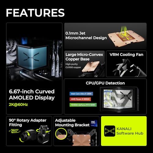 Image of TRYX Panorama WB CPU Water Block, Curved 2K AMOLED Display, Microchannel Fins, Copper Base, G1 /4 inch Threaded Outlet, VRM Fan, Intel LGA 1851 /1700 AMD AM5 /AM4