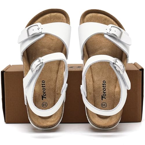 Image of Torotto Toddler Kids Sandals Boys Girls Cork Footbed Sandals with Adjustable Buckle Casual Slides Open Toes Flat