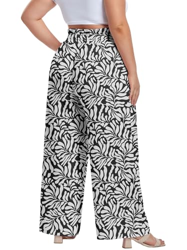 Image of OLRIK Women's Plus Size Pants Adjustable High Waisted Wide Leg Palazzo Pants Casual Trousers with Pockets Spring Clothes