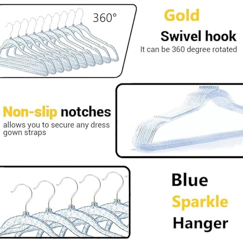 Blue Clothes Hangers 16", 20 Pack Plastic Clear Coat Hanger for Adult Closet, Durable Bling Ganchos de Ropa with Swivel Hook, Notched Shoulders & Ultra-Thin Space Saving Laundry Hanger for Dress Suits by VSV stoage - Image 3