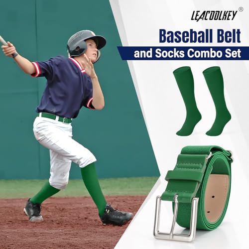 Image of LEACOOLKEY Baseball Belt and Socks Combo Set Adjustable Softball Socks and Elastic Belt for Youth and Adult