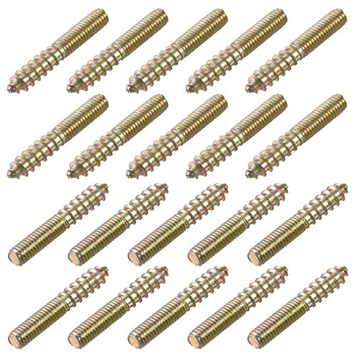 uxcell M6 Hanger Bolts Length 1-5/8"(40mm) Double Headed Bolts Self-Tapping Screw 6mm Wood Joint Furniture Legs 20pcs