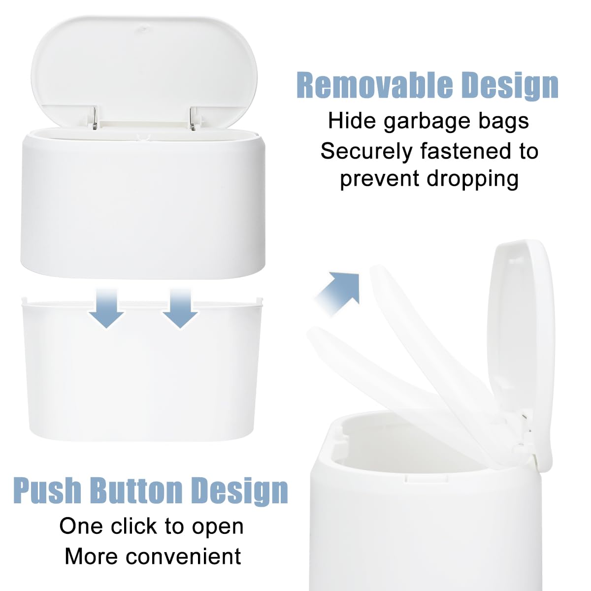 SHAIDOJIO Small Bin, Small Bathroom Bin with Lid and 90PCS Trash Bags, Removable Desk Plastic Mini Office Bins - Image 4
