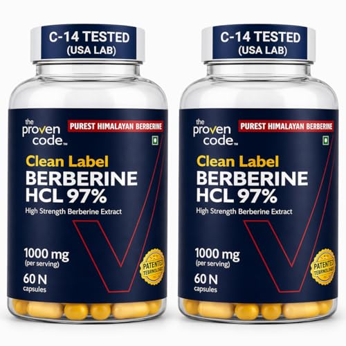 Image of Clean Label Berberine HCl 97% Pack of 2 | C-14 Tested Natural Origin | Studied Strength Berberine Supplements 1000mg - Support Blood Sugar, Lower Cholesterol, PCOS supplements - 120 Capsules