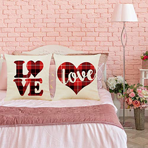 Housse de coussin coton lin 45x45 décoration Valentin cœur rouge - 4