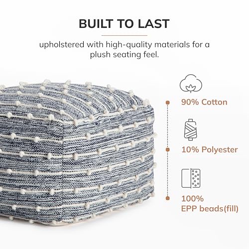 Anji Mountain 100% Handmade & Handcrafted Comfortable Home Décor Pouf Ottoman Footrest for Living Room, Bedroom, Nursery, Kidsroom, Patio Furniture - (22" x 22" x 16"- Ivory,Blue) - Image 5