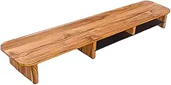 Suporte Monitor 98x22cm Madeira Teca Maciça Premium Stand Desk Elevado Top Teka Setup Gamer Minimalista