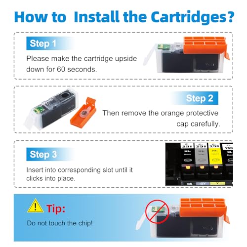 Image of Compatible Ink Cartridge Replacement for Canon CLI-251 GY Gray CLI-251GY XL Gray Ink Cartridge Work for Canon IP8720 MG6320 MG7120 MG7520 Printers(3-Pack)