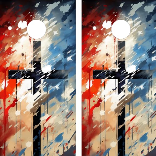Cornhole Board Wraps - Waterproof and Non-Fading - Cross & American Flag - USA Flag - Art - Laminated - Weatherproof - Easy to Apply - Cornhole Decals - Cornhole Stickers - 3M Vinyl
