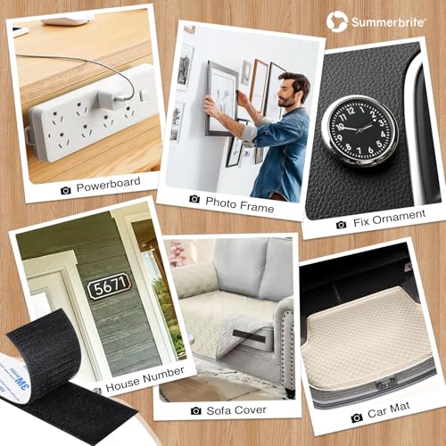 Image of Hook and Loop Strips with Adhesive 2x5IN 10Pairs /20Strips, Black Strong Sticky Back Fastener, Heavy Duty Double-Sided Adhesive Hanging Strips for Home Office School