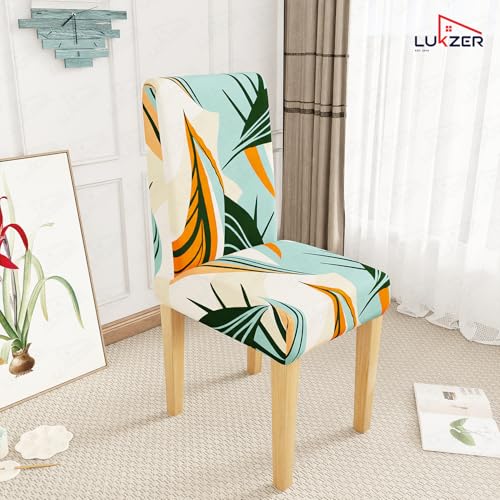 Image of Lukzer 6PC Multiprint Design Stretchable Dining Chair Cover | Universal Fit Removable Washable Slipcover | 140 GSM Polyester + Spandex | Elastic Protective Cover for Home & Hotel Chairs Seat Slipcover