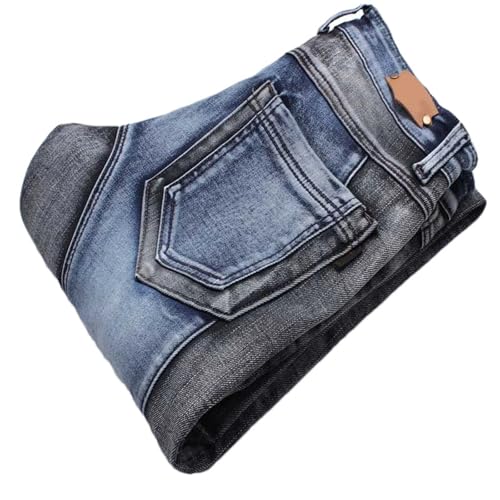 Men's Stretch Jeans Fashion Slim Fit Patchwork Denim Trousers Male Streeetwear Straight Pants