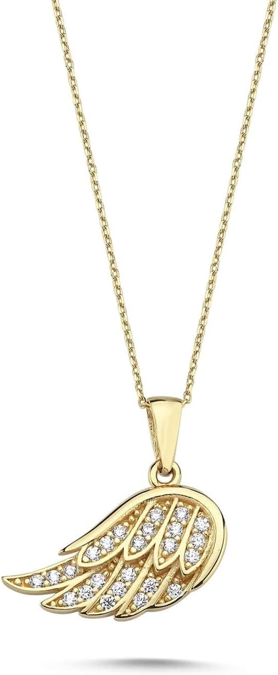 Wish Carat 14k Gold Angel Wing Necklace - Dainty Gold Necklace, Solid Gold Necklace, Gold Necklace for Women | 18''