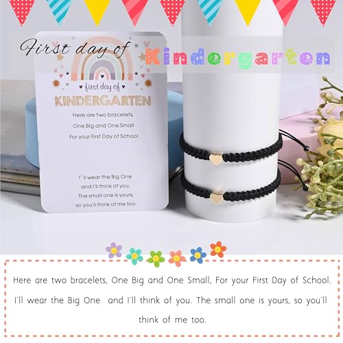 Image of First Day Of Kindergarten Pre K School Mommy And Me Bracelets Gifts, Back To School String Matching Bracelet Set For Mom Daughter Son