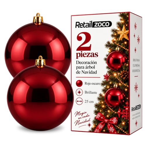 Bolas de Navidad, Adornos Arbol Navidad, 2 Piezas, Rojo Oscuro