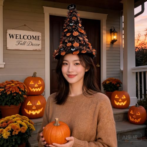 16 Inch Tinsel Skull Tree Cone Hat Halloween Party Hat for Party Decor - image 3