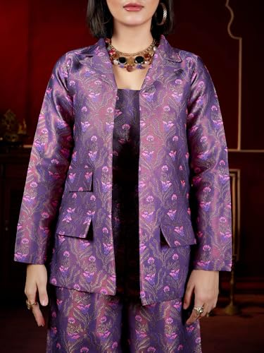 Image of PURVAJA Women's Full Sleeve Crop Top Trouser Printed Co-Ords Set