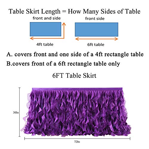 Purple Curly Willow Table Skirt For Baby Shower, Mermaid Birthday Party, Fluffy Tutu Double Layer Table Cloth For Rectangle Or Round Table(6Ft) #TOP5