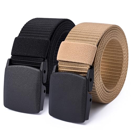 Mile High Life Nylon Web Belt Outdoor Military Belt With TSA Safe Plastic Buckle Belt Black-khaki