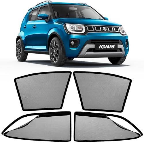 Image of AutoStory Magnetic Car Sunshade for Maruti Ignis | Front Half Cut for Mirror Visibility + Rear Full Coverage with Zipper | Heavy Heat & UV Protection | Privacy Side Window Curtains Shades