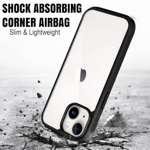 Image of amazon basics Shockproof Ultra Hybrid Back Cover for Apple iPhone 15 | 360 Degree Protection TPU+PC | Crystal Clear Hard Back | Transparent Back Case for Apple iPhone 15 (Black Bumper)