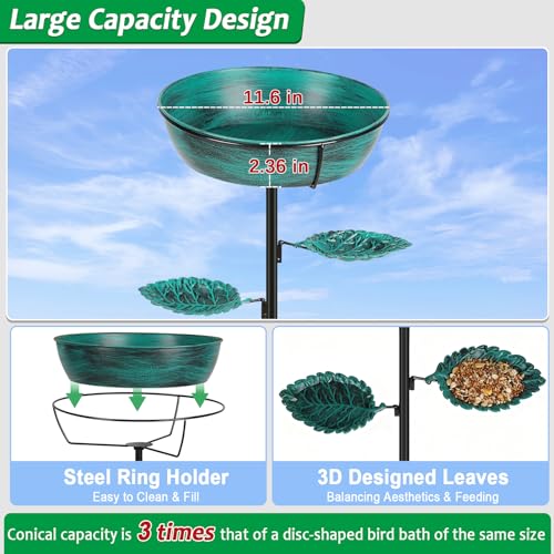 Olpchee Metal Bird Bath for Outdoor - Garden Bird Bath with Removable Bowl Heavy-Duty Base, Winter Birdbath Feeder Rust-Proof Birdbaths for Garden Yard Lawn Decor, Easy to Install(Green) - Thumbnail 3