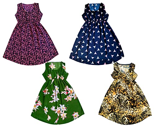 Image of IndiWeaves Kids Girls Crepe Printed Frock Dress for Girls - Regular Fit [Pack of 4] Multicolor3