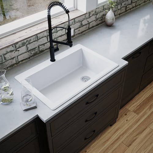 Karran-QT-670-Drop-In-Quartz-Composite-33-in-1-Hole-Single-Bowl-Kitchen-Sink-in-White Karran QT 670 Drop In Quartz Composite 33 in 1 Hole Single Bowl Kitchen Sink in White