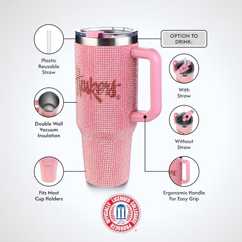 Image of The Memory Company Officially Licensed 40oz Pink Bling Game Day Tumbler, University of Nebraska, Lincoln