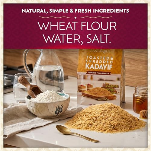 Image of Eastanbul Baked Kataifi Shredded Fillo Dough, Kadayif, Toasted Katafi, 6oz | Dubai Chocolate Ingredient, Kunafa Dough, Knafeh, Toasted Katifi, Baked Kadaif Pastry, Dubai Kataifi, Kosher by Star-K, Halal