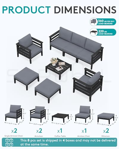 Image of SERWALL HDPE Patio Furniture Set, 8 Pieces Composite Outdoor Furniture | All-Weather Wood-Like Outdoor Sofa Couch with Coffee Table, Modular Design for Flexible Combination
