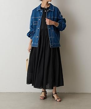 極美品 ビアズリー スタンドカラー ワンピース リネン混 麻 ネイビー F リネンワンピース】シンプルに揺れる 比翼ノースリーブ ドレス