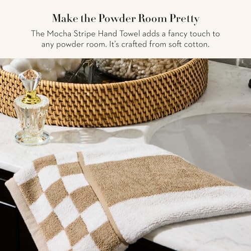 Image of MACKENZIE-CHILDS Hand Towel, Cute Decorative Hand Towel for Bathroom and Kitchen, Brown-and-White Mocha Stripe