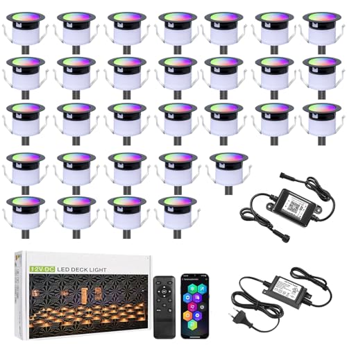 GEYUEYA Home Lot de 30 WIFI RGBW+IC Spots LED Encastrable Extérieur,Ø31mm Couleur Dynamique Spot Led Spot Encastrable Sol, Etanche IP67 DC12V 0.6W Lumière...