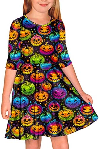 Pumpkin Dresses for Toddlers Girl Halloween Theme 3/4 Sleeve Twirl Swing Party Dress 3-4 Years