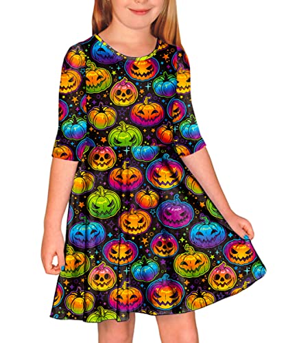 Pumpkin Dresses For Toddlers Girl Halloween Theme 3/4 Sleeve Twirl Swing Party Dress 3-4 Years #TOP3