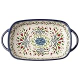 Licsaliwe Fuente para Hornear de cerámica de 730 ml con Estampado Floral, Fuente para lasaña Resistente al Calor con Asas Dobles para Horno