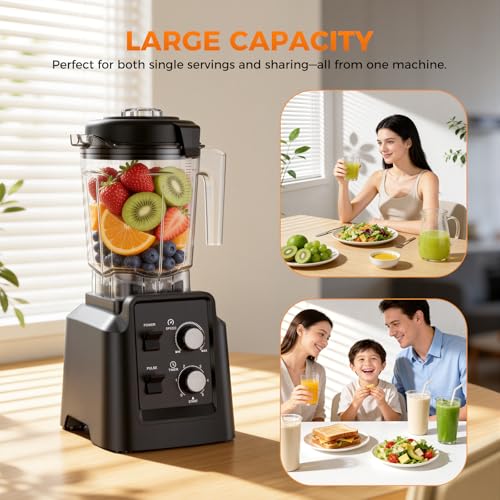 Image of Blender, 1800W Blender with Grinder - 6-Blade Professional Smoothie Blenders for Kitchen, Crushes Ice, Self-Cleaning, 68oz & 27oz Jars Dishwasher Safe, for Baby Food, Nut Butter