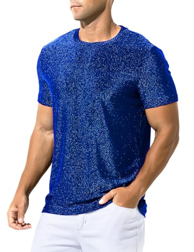 Arjen Kroos Men's Shiny Shirts Short Sleeve Sparkly Disco Rave Hot Tops Nightclub Glitter T-Shirt