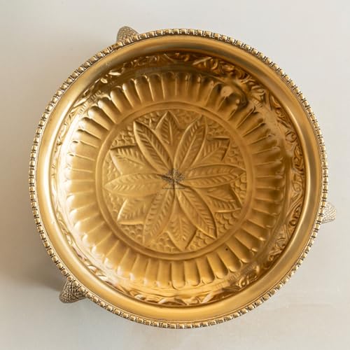 Image of INDIAN ART VILLA Brass Elephant Trunk Urli with Embossed Design, Ideal for Home Decor, Festivals, and Gifting, Traditional Indian Decorative Piece for Spiritual and Elegant Ambiance, 6 Inches