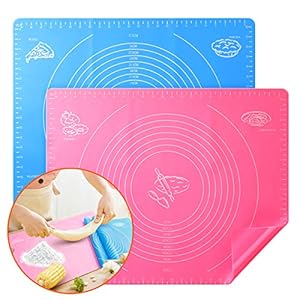 Homealexa 2er Pack Silikonmatte Silikon Backmatte Baking Mat BPA frei Nonstick mit Messungen Fondant Teig Gebäck Backmatte Teigmatte Wiederverwendbar für Fondant Gebäck Pizza Matte, 50x40cm, Blau Pink