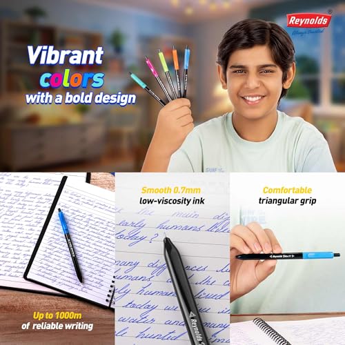 Image of Reynolds VISTA 70 PENS BLUE | Ball Point Pen Set With Comfortable Grip | Pens For Writing | School and Office Stationery | Pens For Students | 0.7 mm Tip Size