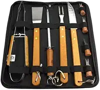 Kit Churrasco Completo 10 Peças com Bolsa Aço Inox e Cabo de Madeira Premium Chaleur Brasil