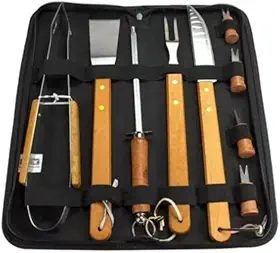 Kit Churrasco Completo 10 Peças com Bolsa Aço Inox e Cabo de Madeira Premium Chaleur Brasil
