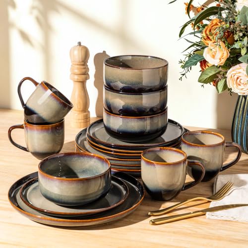 Image of TheTerra Ceramic Dinnerware Set for 4, 16-Piece Plates and Bowls Set