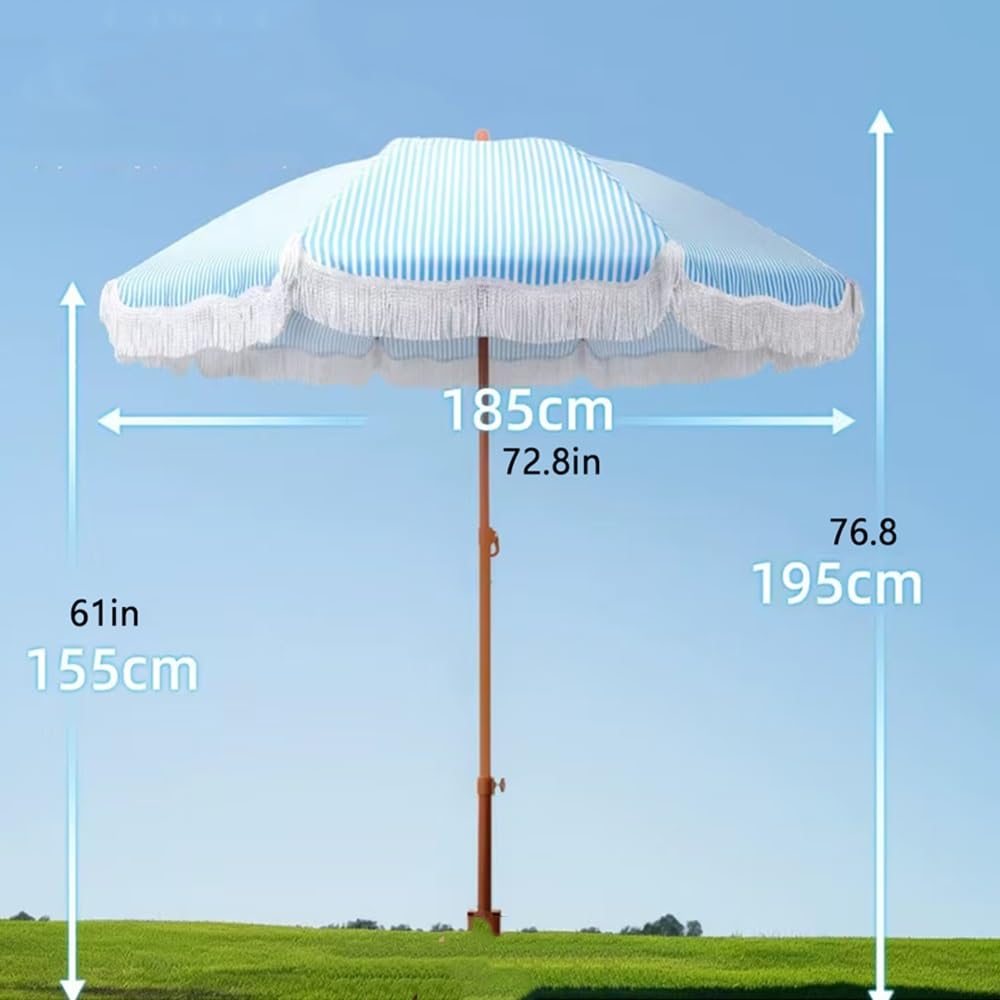 Ombrellone Da Giardino Con Frange Ombrellone Da Esterno Inclinabile | Piccolo Ombrellone Da Spiaggia Impermeabile 200cm Ombrellone Da Mercato Altezza Regolabile