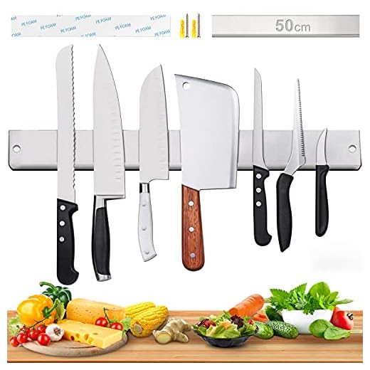 Mejorado Soporte Magnético Cuchillos, 50CM Barra Magnética para Cuchillos, Listón Magnético para Cuchillos de Acero Inoxidable, Herramientas, Organizador de Herramientas Magnetico Fácil Montaje